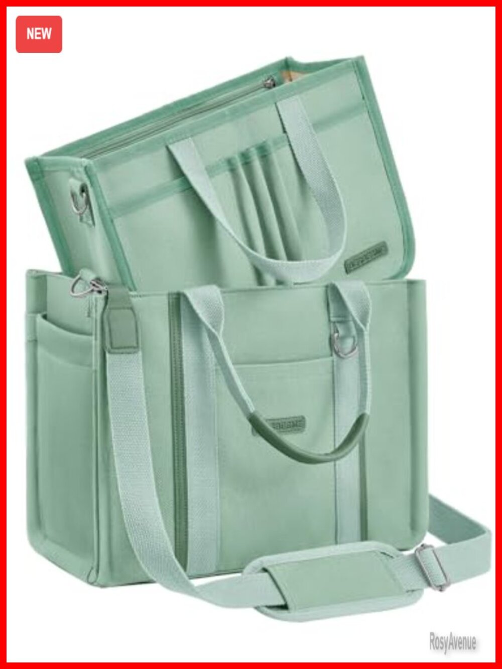 Canvas Tote Bag Zipper Multi-Pocket Laptop Work Crossbody Purse